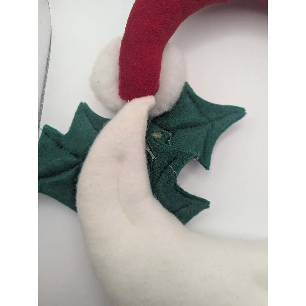 Vtg Plush Santa Claus Christmas Wreath Half Moon Holiday‎ Decoration Holly Berry